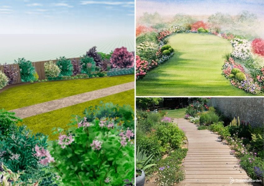 illustration jardin anglais créé en 3D et aquarelles