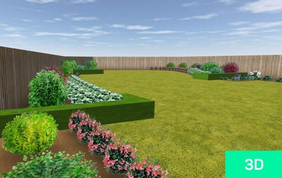 vue en 3D sur une jardin à la française