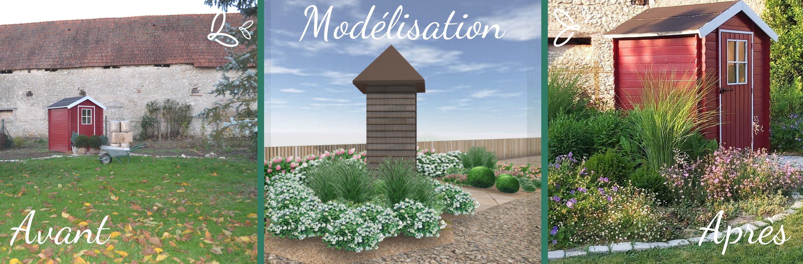 modélisation 3D d'un jardin, son avant et après