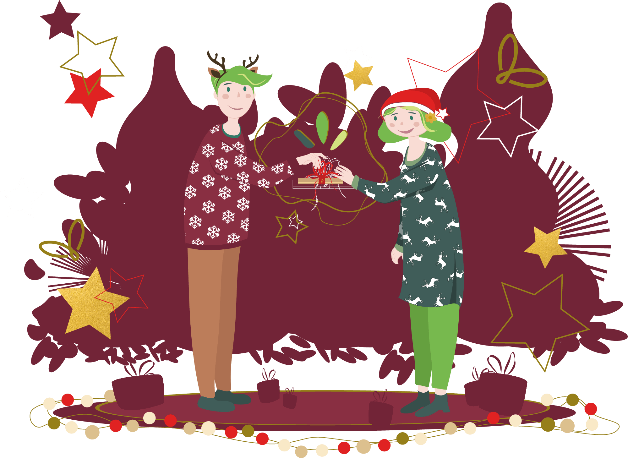 illustration d'un homme offrant la box noël à une femme