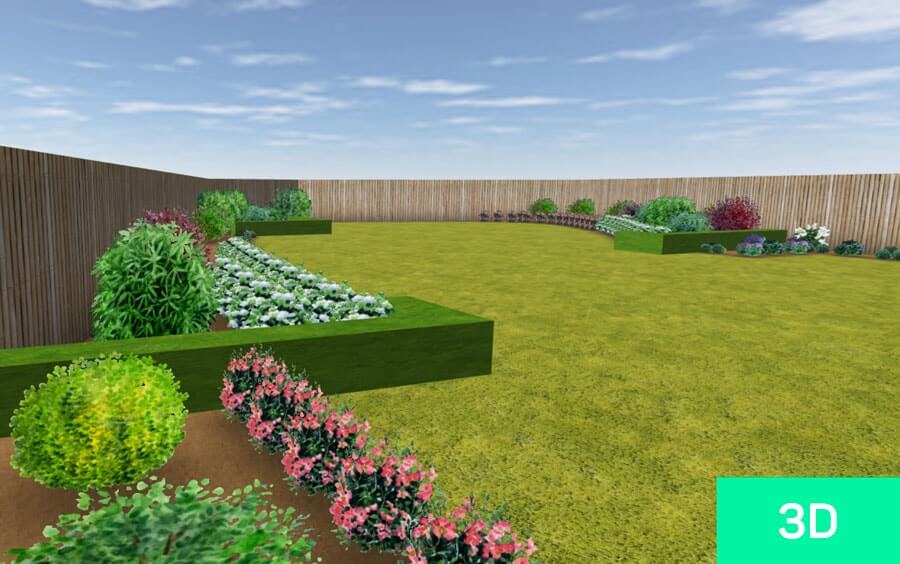 Example of 3D image of french garden created with Draw Me A Garden tool