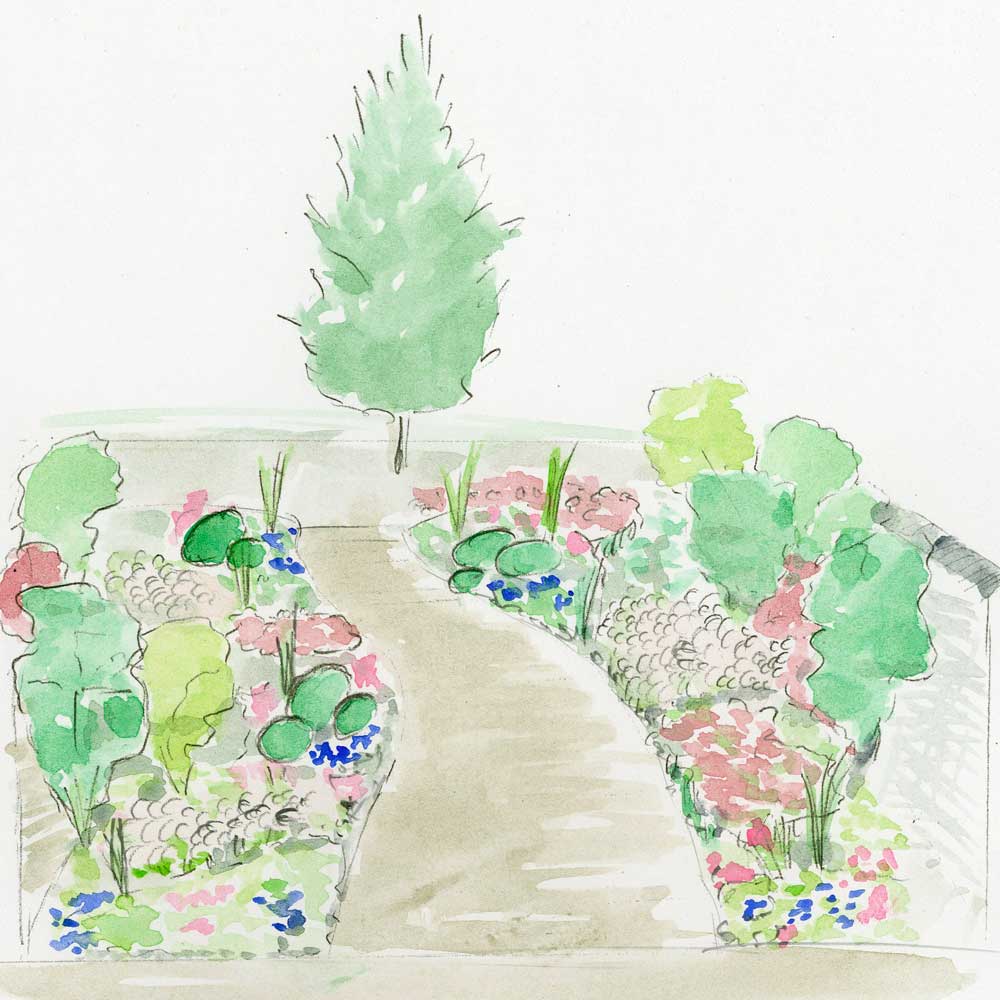 dessin aquarelle d'un jardin réalisé par notre expert paysagiste