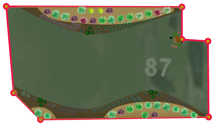mise en évidence des zones cardes qui composent un jardin draw me a garden sur une vue 2D extraite de l'outil 3D