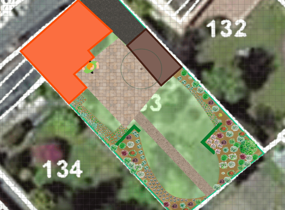 vue 2d, du dessus, d'un jardin français dans l'outil 3D Draw Me A Garden