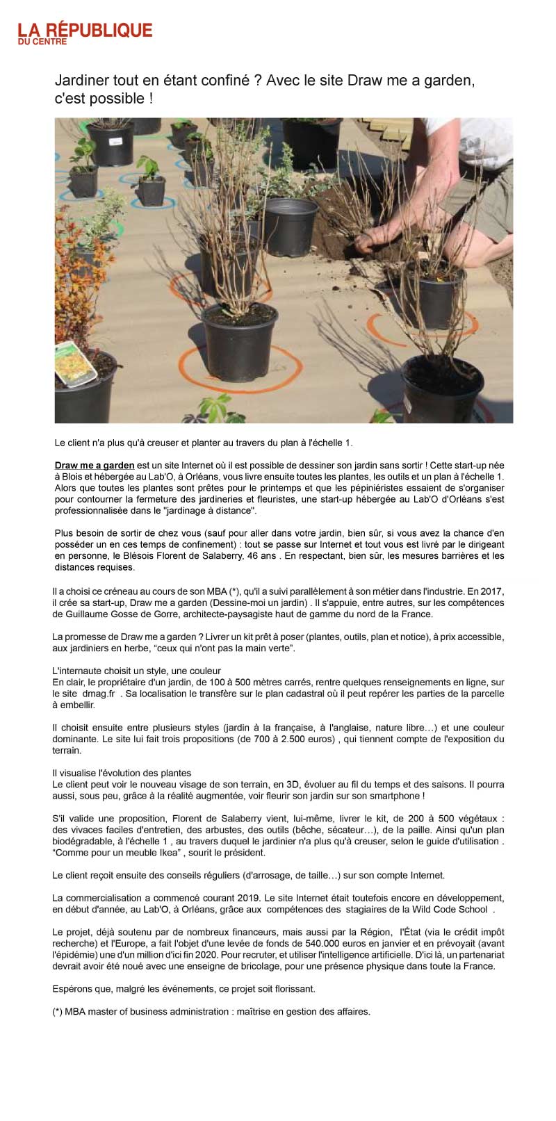 Article de presse sur Draw Me A Garden publié dans La République du Centre