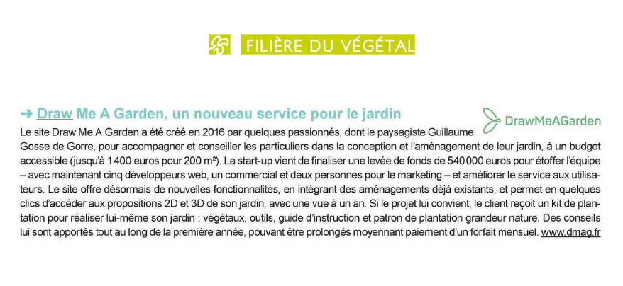 Article de presse sur Draw Me A Garden publié dans la lettre d'information 'La lettre du végétal'.