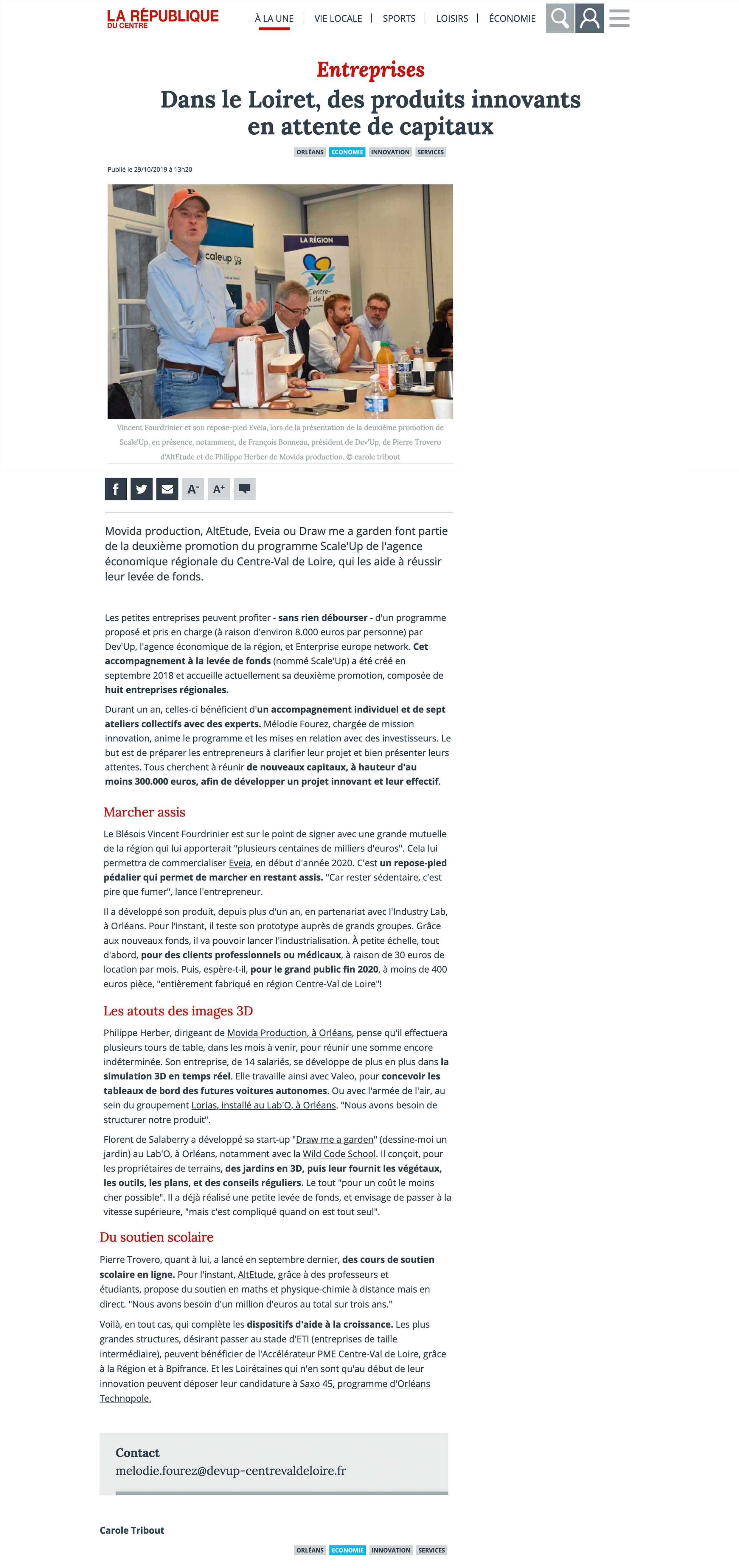 Article de presse sur Draw Me A Garden publié sur le site de la République du centre