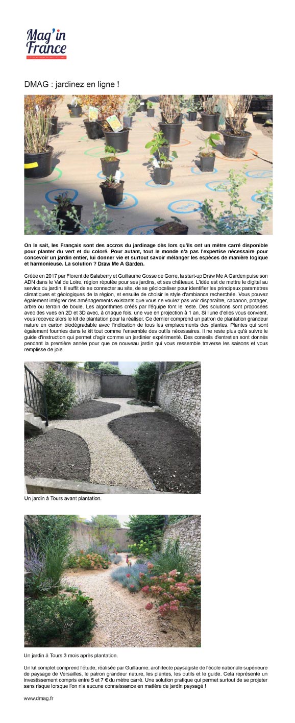 Article de presse sur Draw Me A Garden publié dans Mag'in France
