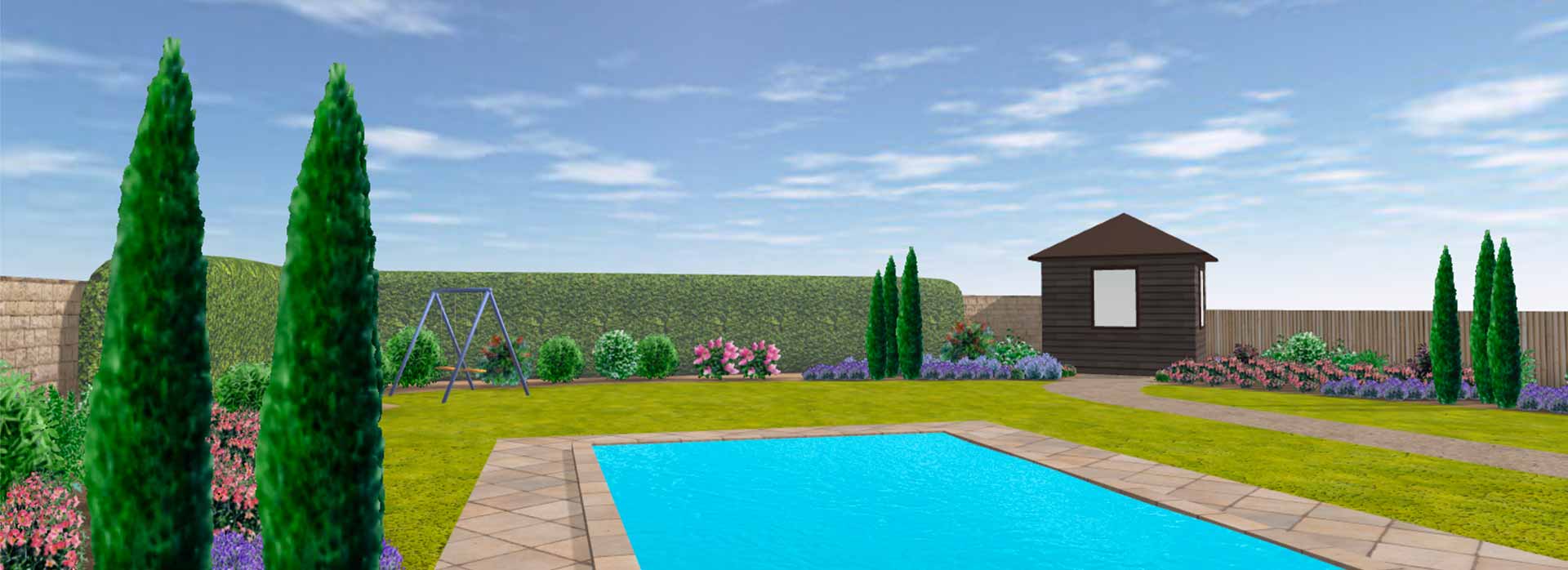 Vue d’un jardin méditerranéen aménagé en ligne